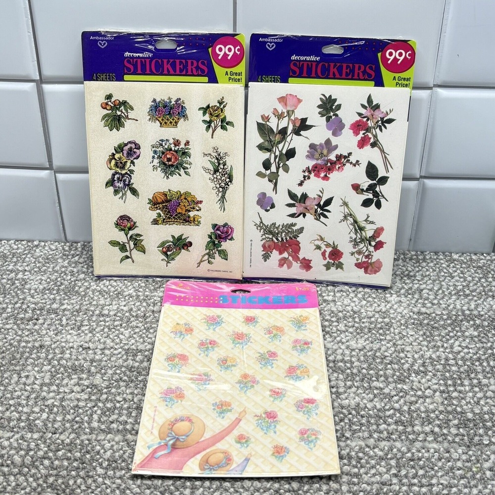 Hallmark Flower Stickers VTG Pack‎ Of 3 Sealed And New Regular And Mini